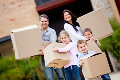 Packed storage boxes and wrapped furniture prepared for storage